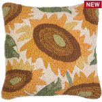 Big Sunflower 18" Wool Hooked Pillow
