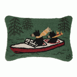 Boating Bears 14" x 20" Wool Hooked Pillow