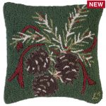 Christmas Pinecone 18" Wool Hooked Pillow