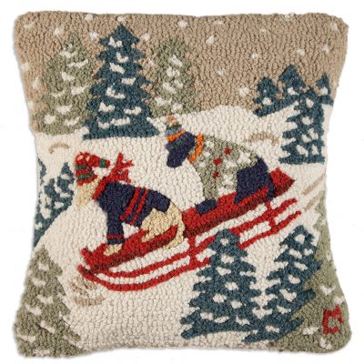 Daring Dogs 18" Wool Hooked Pillow