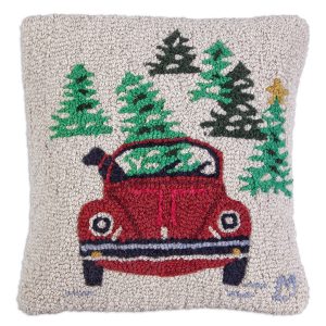 Dog with VW 18" Wool Hooked Pillow