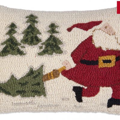 Dragging Home Tree 14" x 20" Wool Hooked Pillow