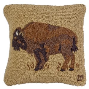 Golden Buffalo 18" Wool Hooked Pillow