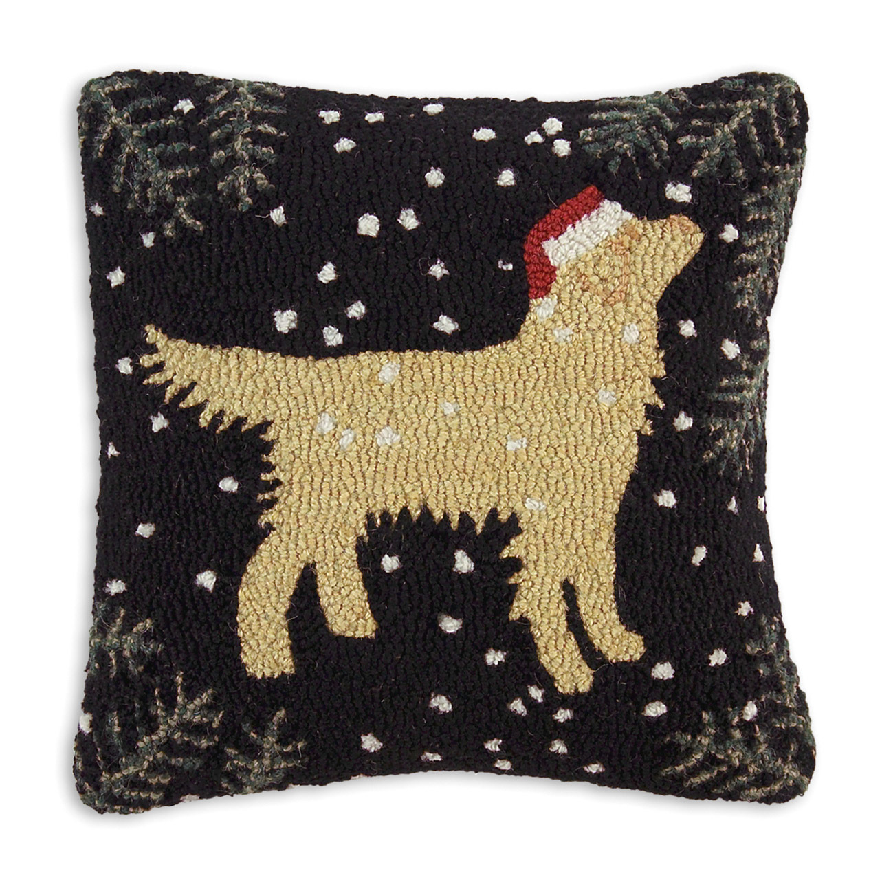Golden Christmas Retriever 18" Wool Hooked Pillow