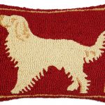 Golden Guy Retriever on Red 14" x 20" Wool Hooked Pillow