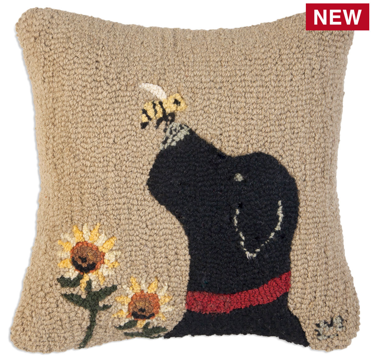 Lab with Bee 18" Wool Hooked Pillow