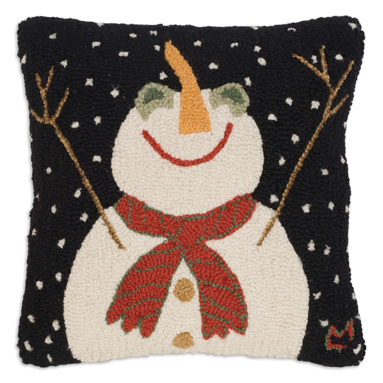 Let it Snow-Man! 18" Wool Hooked Pillow