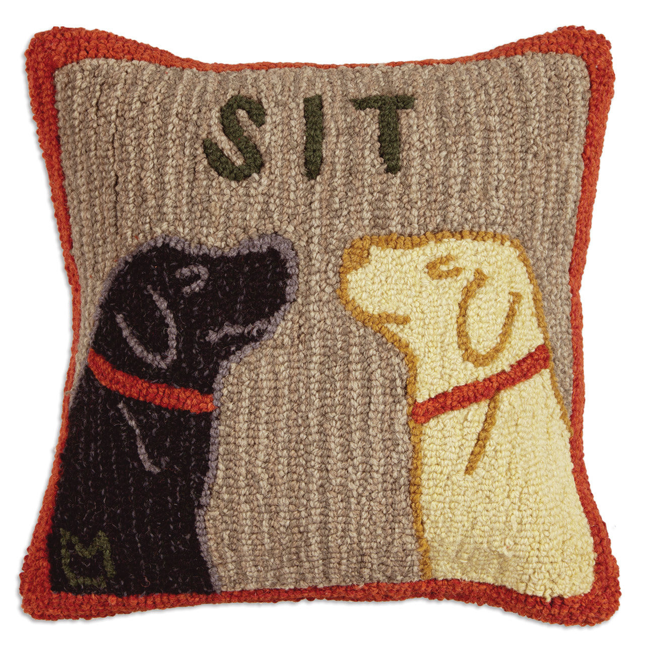 Sit 18" Wool Hooked Pillow