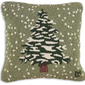 Snow Flurries-Tree 18" Wool Hooked Pillow