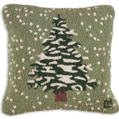 Snow Flurries-Tree 18" Wool Hooked Pillow