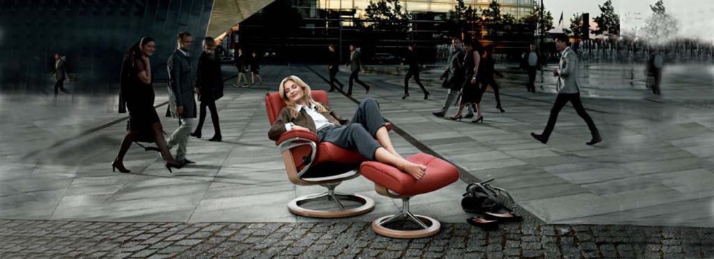 stressless nordic recliner in front of a modern building