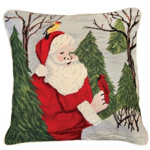 santa with birds michaelian holiday pillow