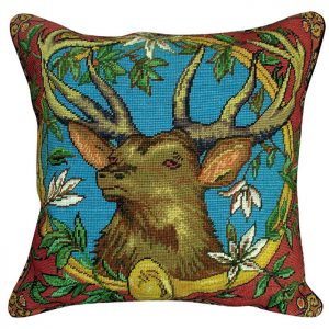 elk with horn needlepoint pillow