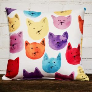 colorful cat faces little birdie pillow