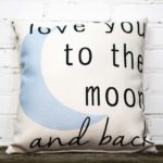 Love you to the moon blue pillow little birdie