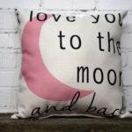 Love you to the moon pink pillow little birdie