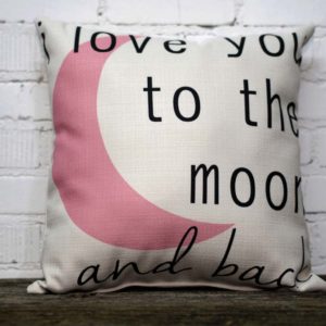 Love you to the moon pink pillow little birdie