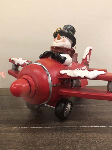 raz imports, snowman plane red ornament