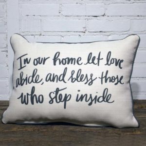 in our home let love abide throw pillow little birdie