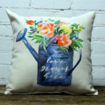 love grows here spring watering can little birdie throw pillow